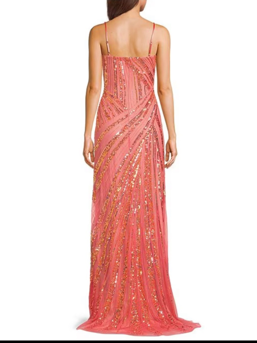 Beaded Strapless Train Gown Coral/Pink Prom Sequin - Picture 4 of 9